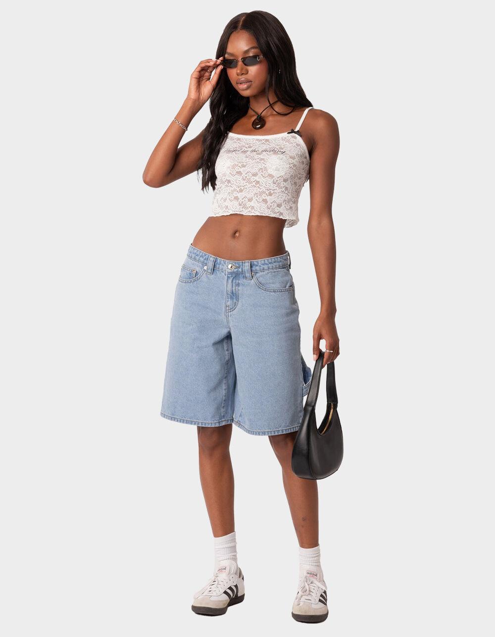 EDIKTED Low Rise Bermuda Denim Carpenter Shorts Product Image