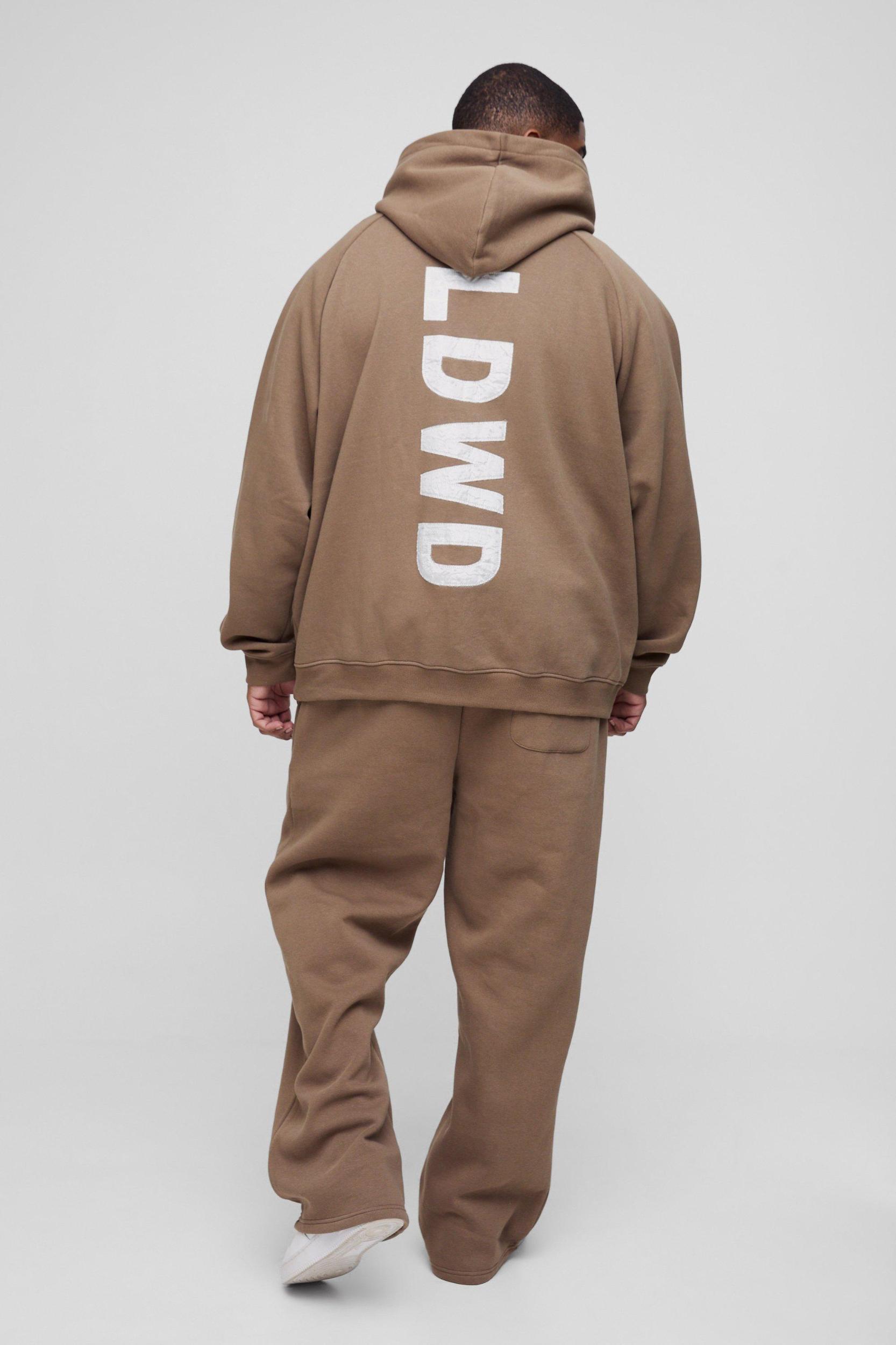 Plus Oversized Raglan Satin Applique WRLDWD Zip Thru Hoodie | boohooMAN USA Product Image