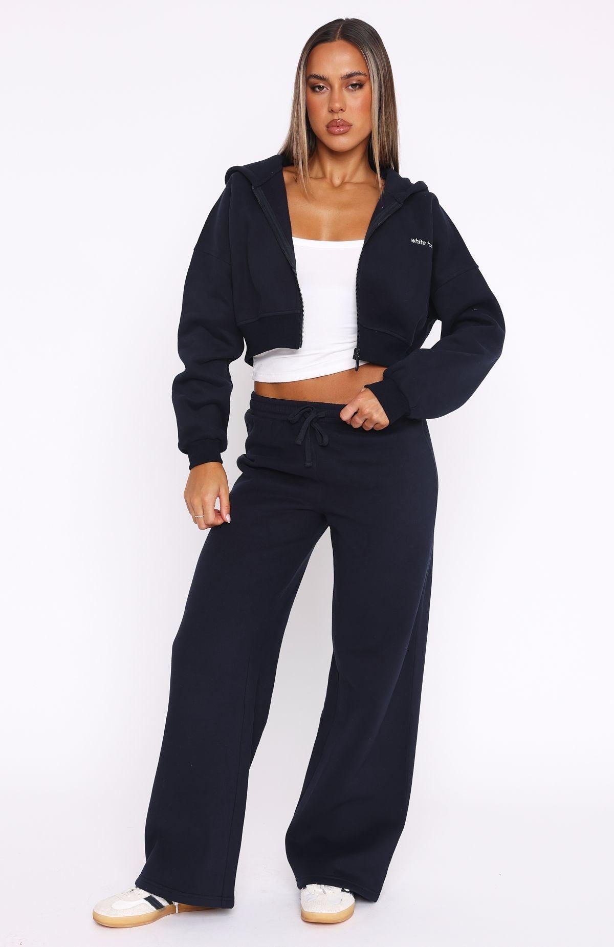 Straight Forward Wide Leg Sweatpants Navy Product Image