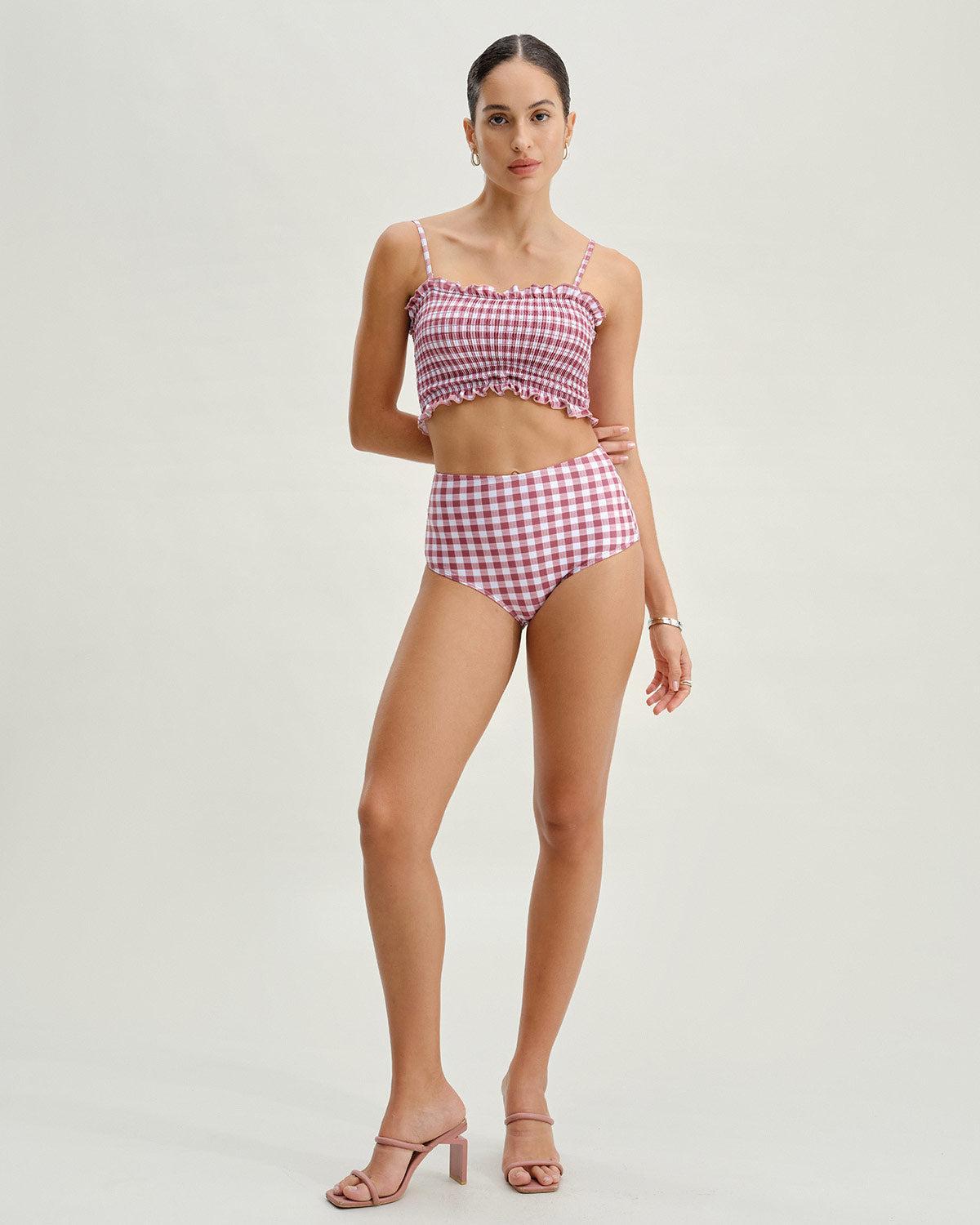 Red Plaid Bandeau Bikini Set Product Image