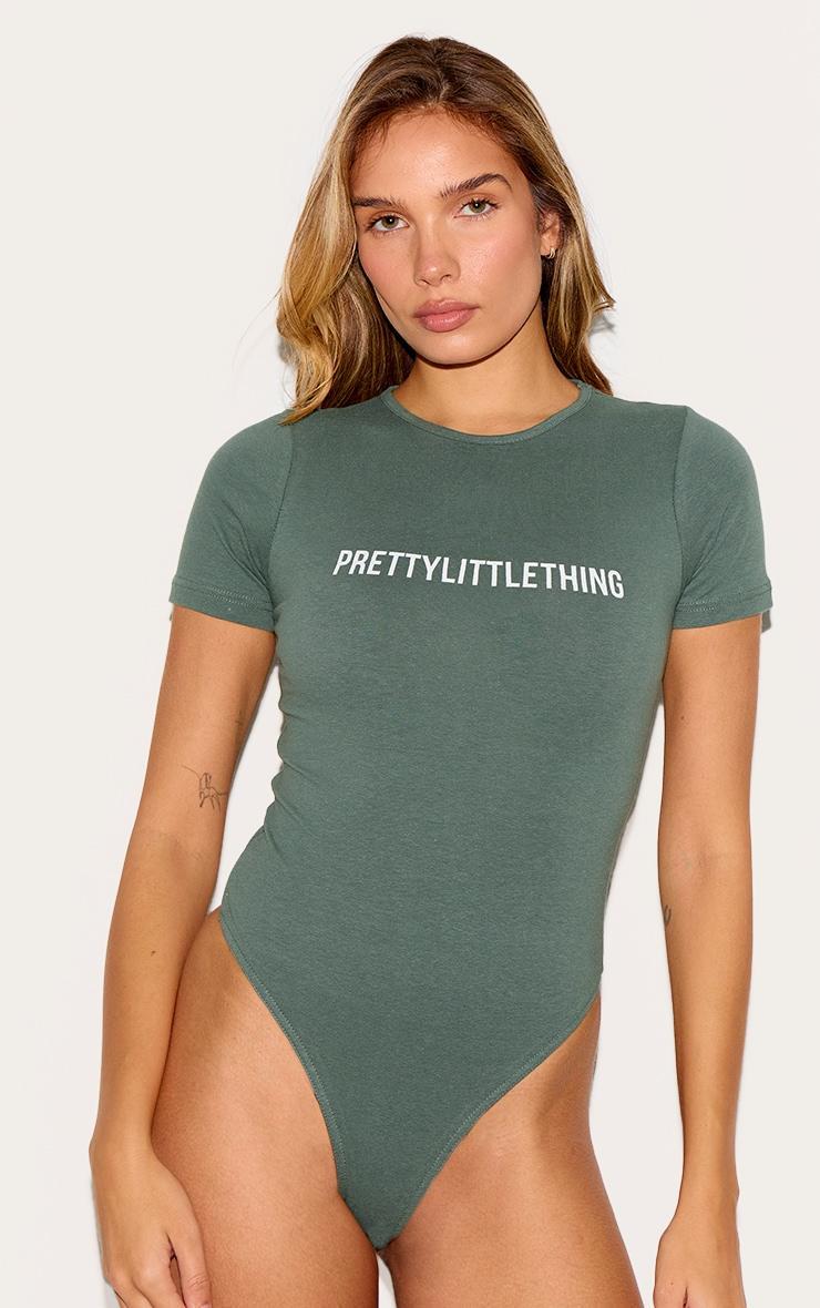 PRETTYLITTLETHING Sea Green Logo Short Sleeved Bodysuit Product Image