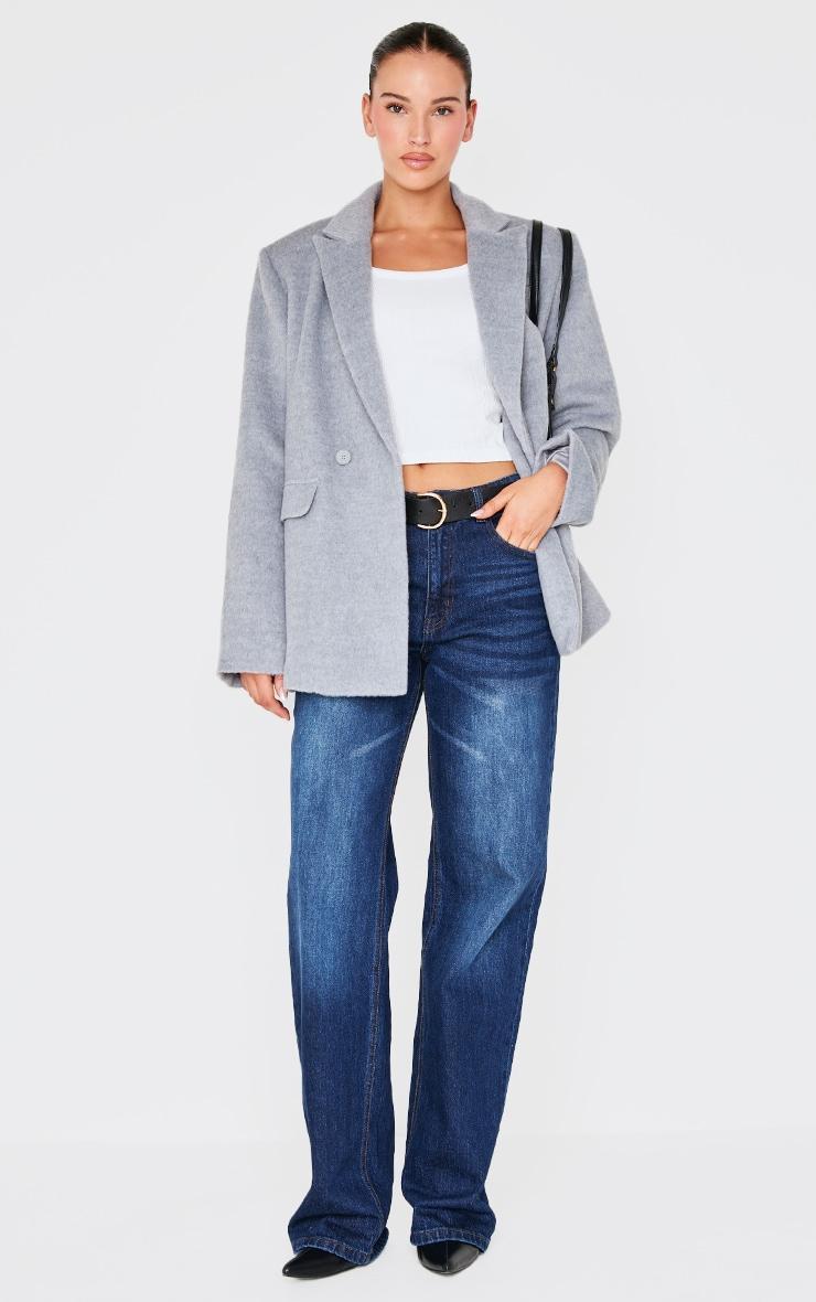 Grey Oversized Textured Wool Look Blazer Product Image
