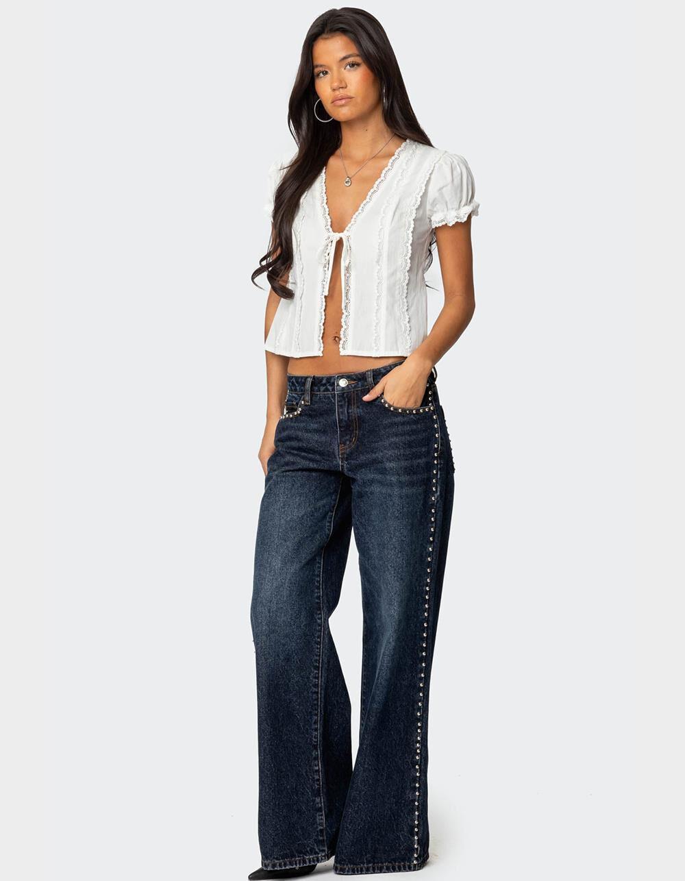 EDIKTED Stassie Studded Low Rise Jeans Product Image