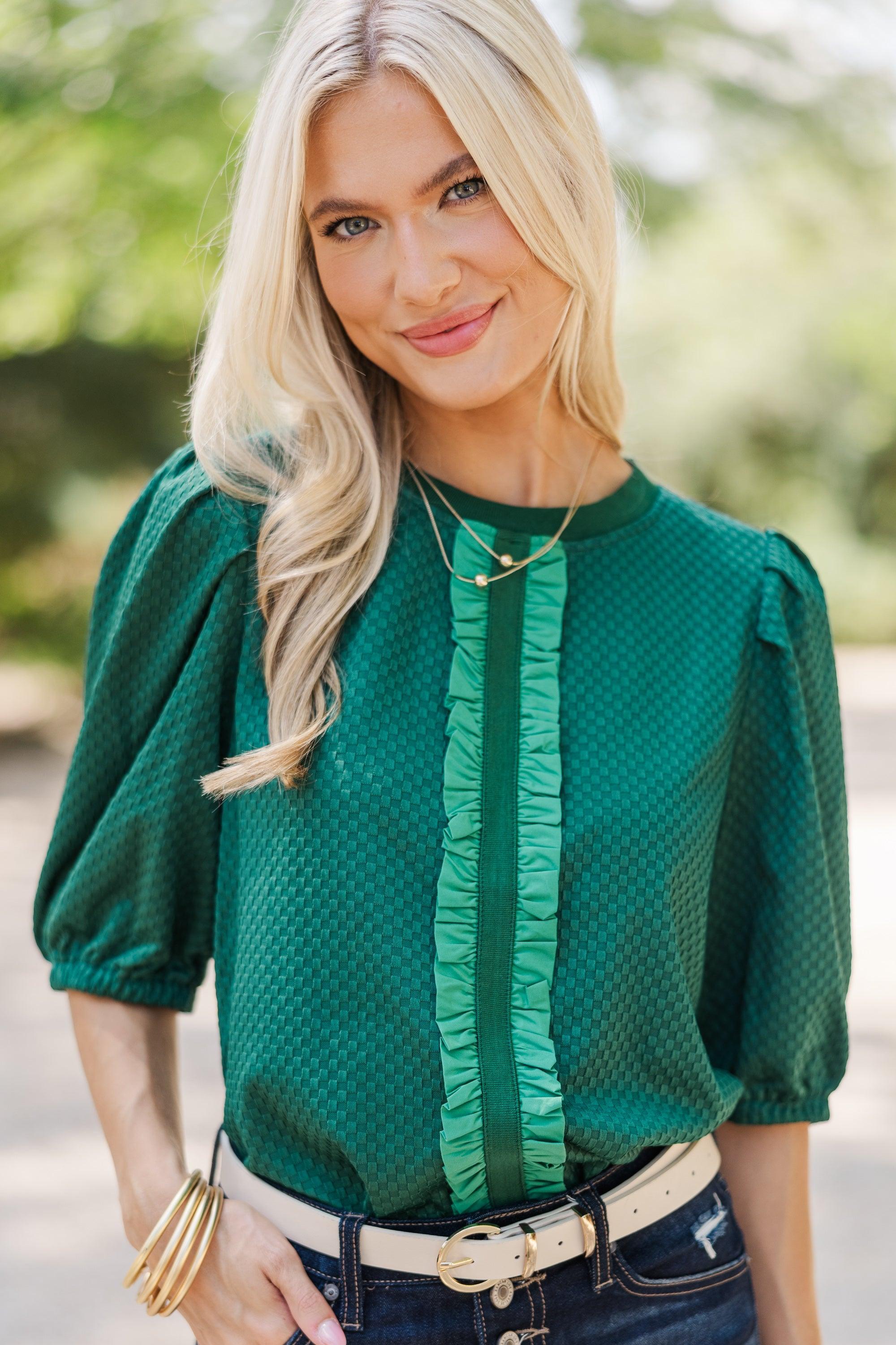 Keep It Up Emerald Green Textured Blouse Female Product Image