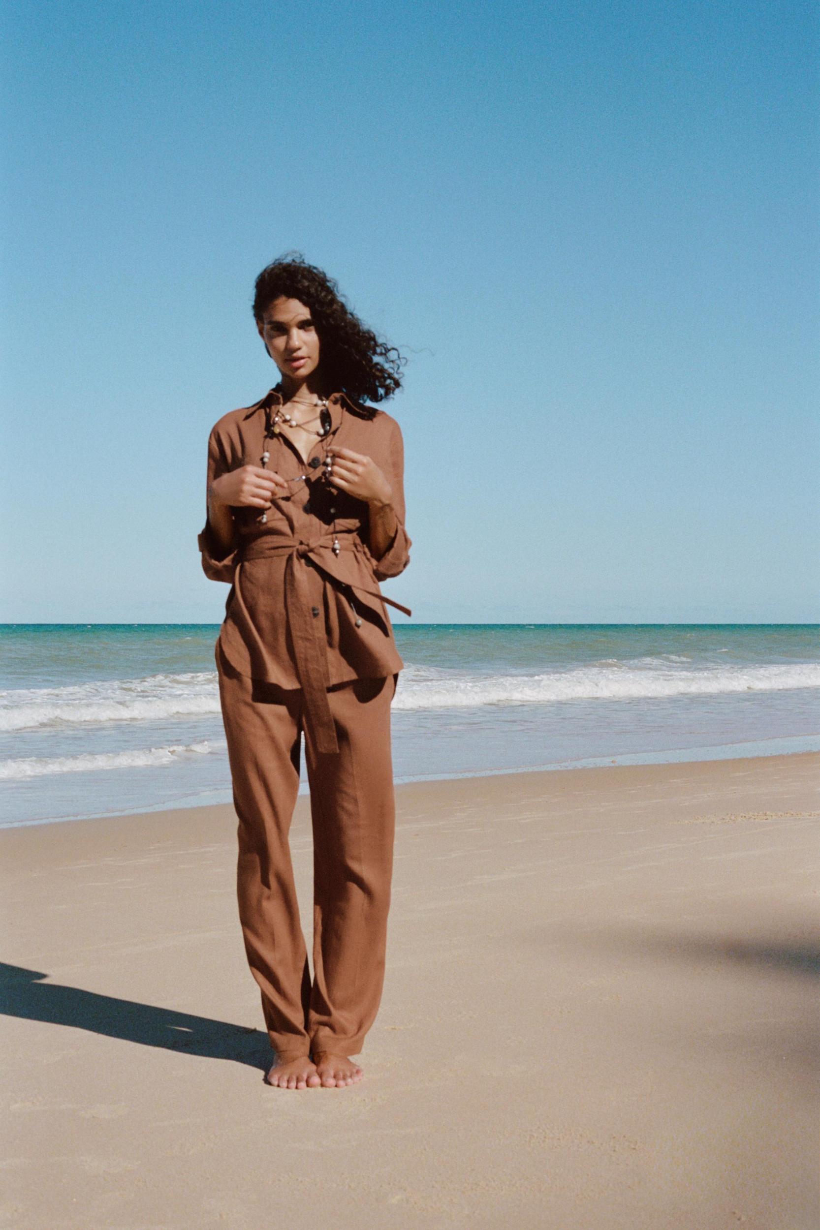 LINEN BLEND STRAIGHT PANTS Product Image