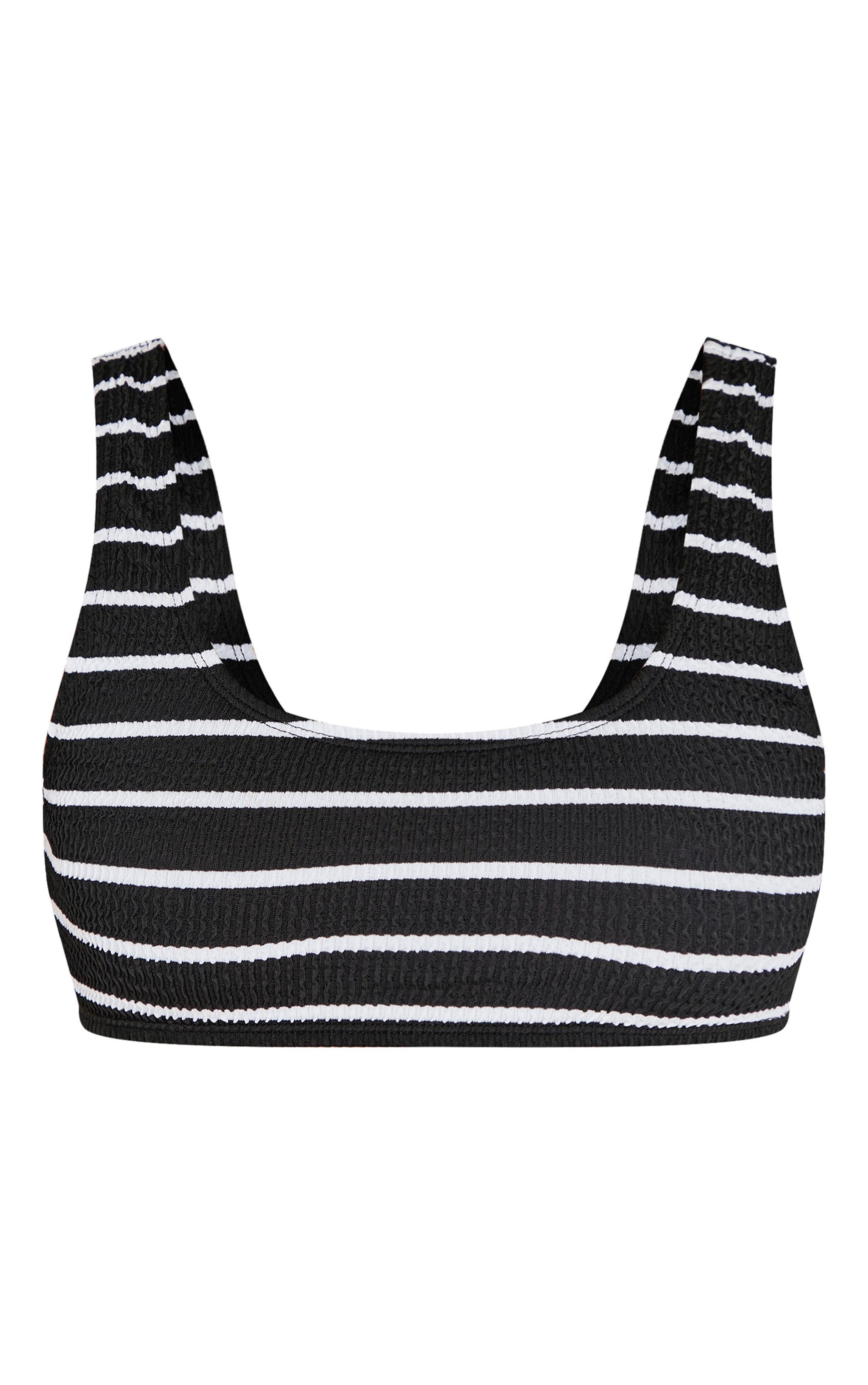 Black Striped Crinkle Square Neck Bikini Top Product Image