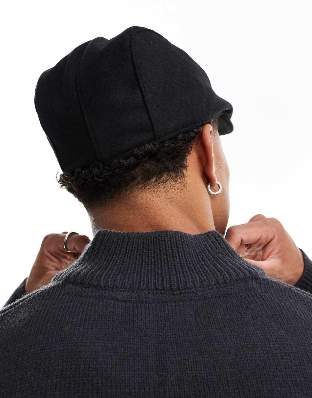 ASOS DESIGN flat cap in black melton Product Image