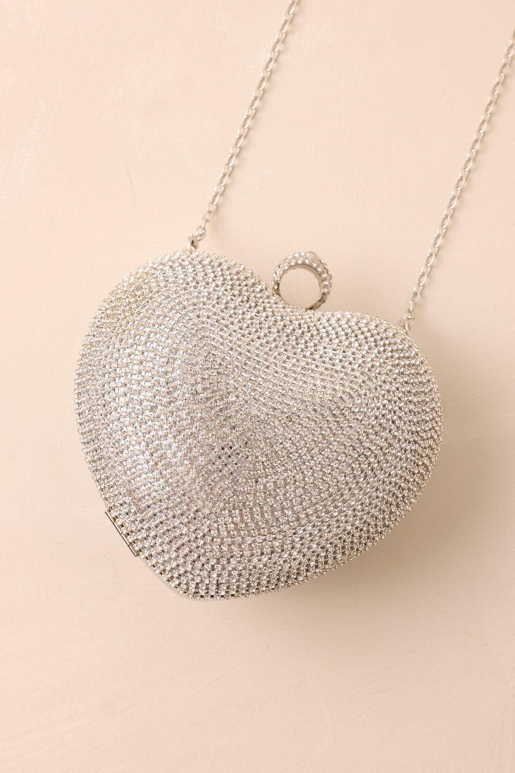 The Heart’s Haven Silver Rhinestone Heart Clutch Product Image