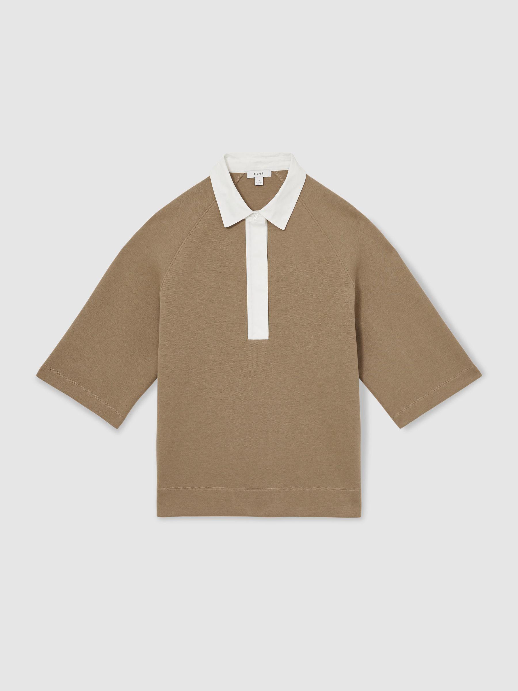 Cotton-Blend Interlock Collar Sweatshirt in Camel Product Image