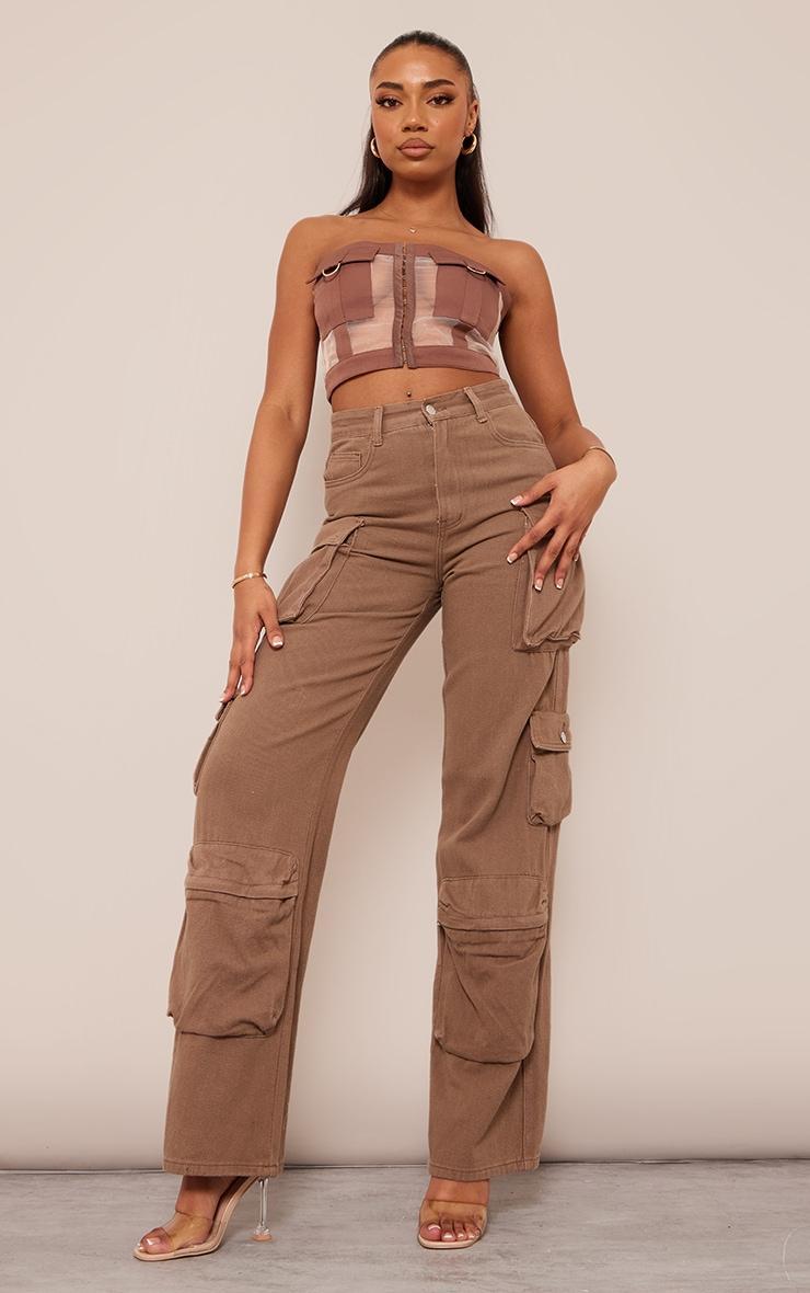 Tall Brown Mesh Insert Detail Bandeau Top Product Image