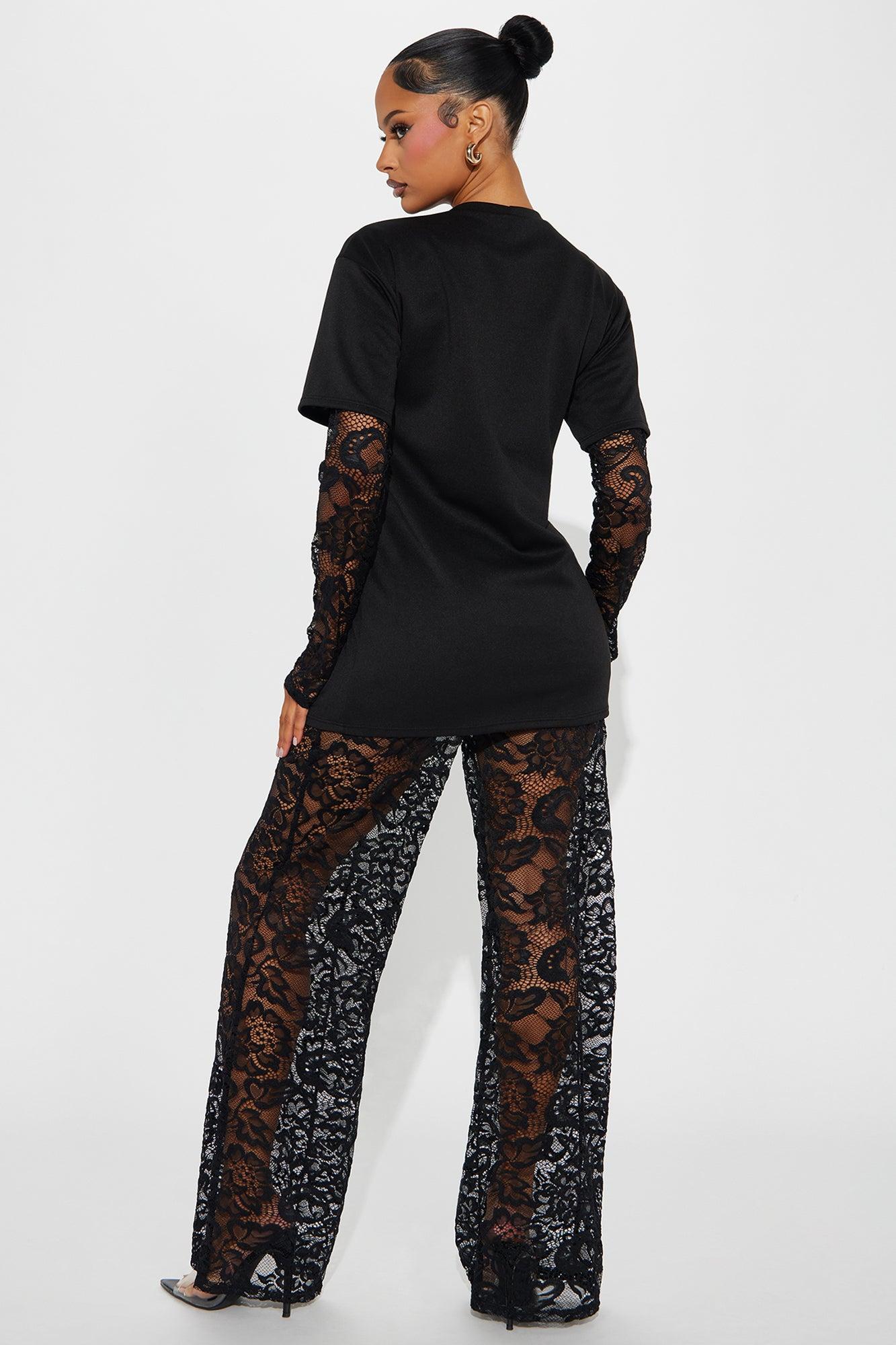 NYC Vibe Lace Pant Set - Black Product Image
