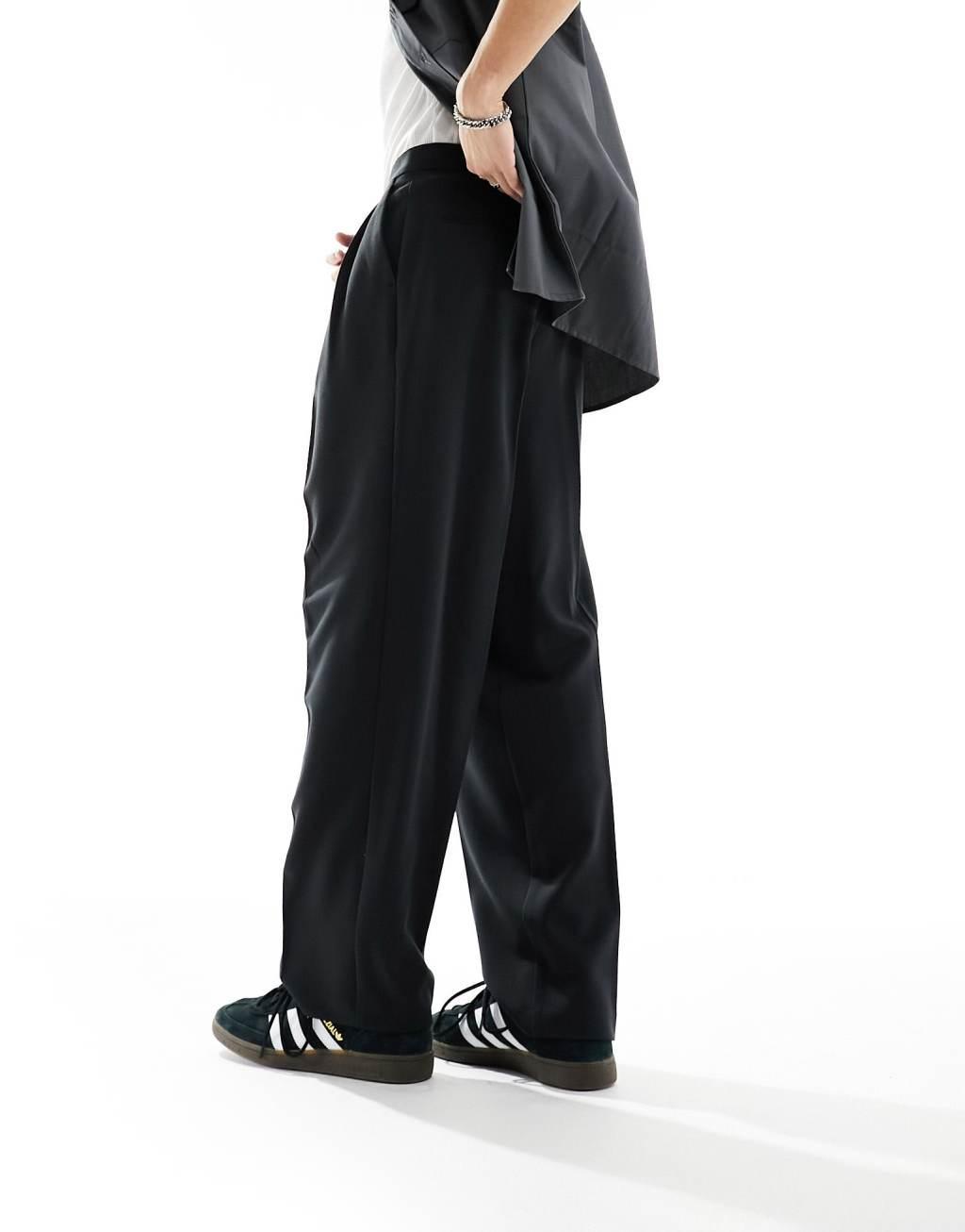 ASOS DESIGN wide leg smart pants with asymmetric waist detail in black Product Image