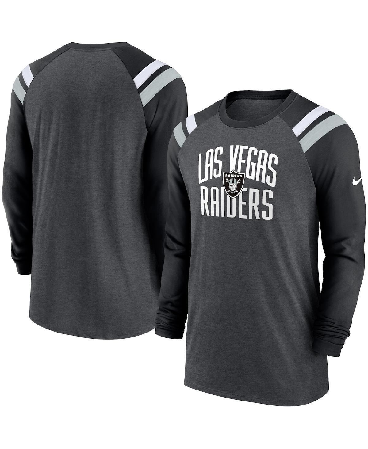 Mens Nike Heathered Charcoal/Black Las Vegas Raiders Tri-Blend Raglan Athletic Long Sleeve Fashion T-Shirt Product Image