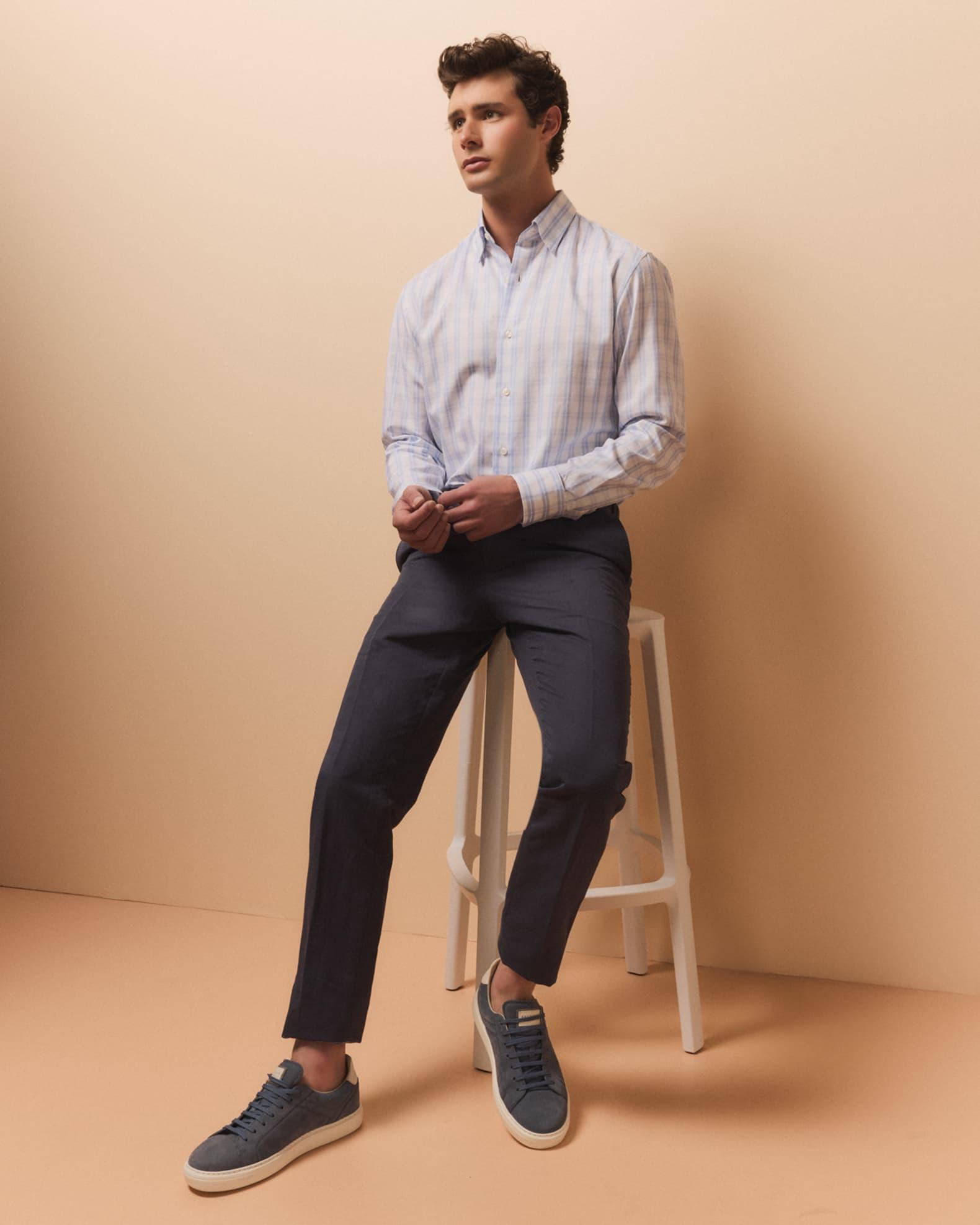 Men's Cotton-Linen Check-Print Sport Shirt Product Image