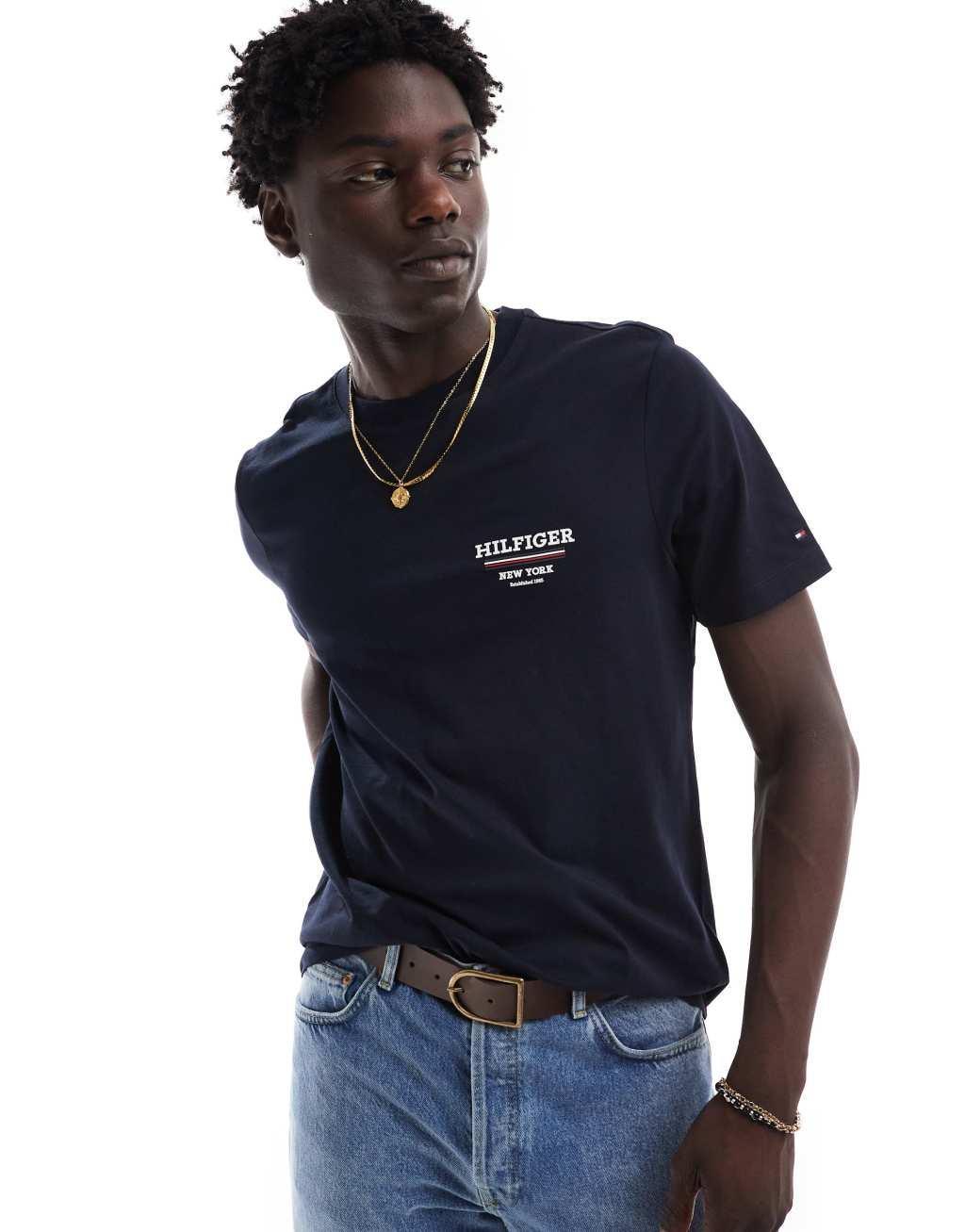 Tommy Hilfiger left chest logo t-shirt in navy Product Image