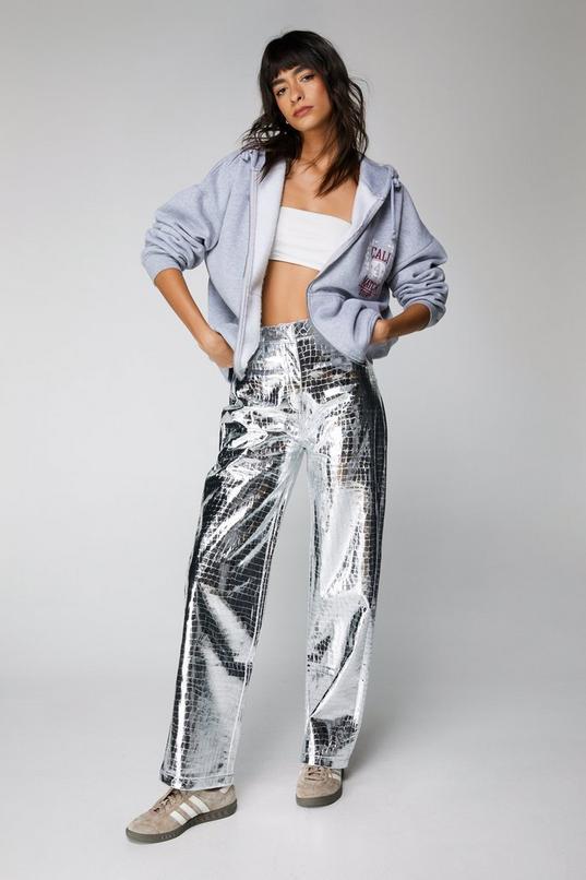 Premium Metallic Croc Straight Leg Pants Product Image