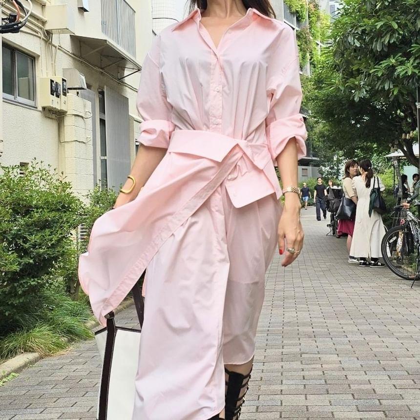 Long-Sleeve Asymmetrical Shirt Dress Product Image