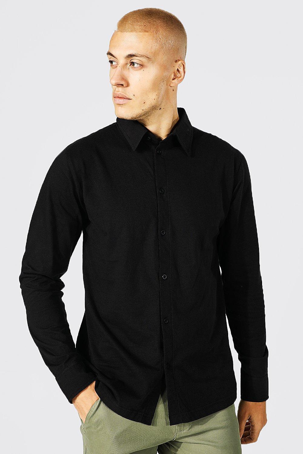 Mens Black Long Sleeve Slim Fit Jersey Shirt, Black Product Image