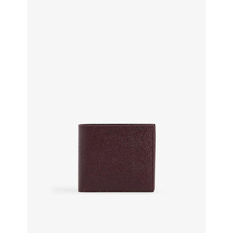 THOM BROWNE Mens  4-bar Striped Pebbled-leather Billfold Wallet In Burgundy Product Image