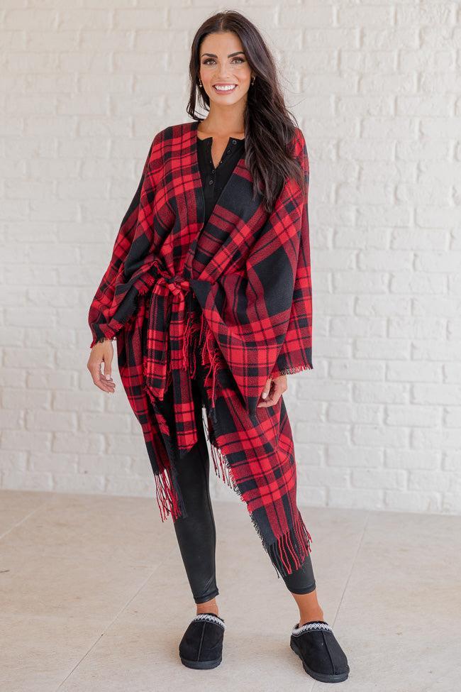 Comfort And Joy Red and Black Plaid Poncho FINAL SALE Product Image