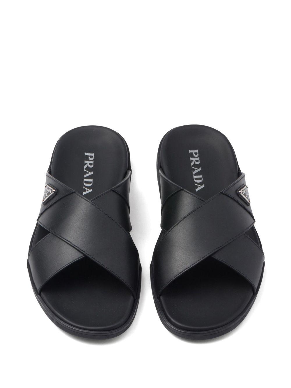 Leather crisscross slides Product Image