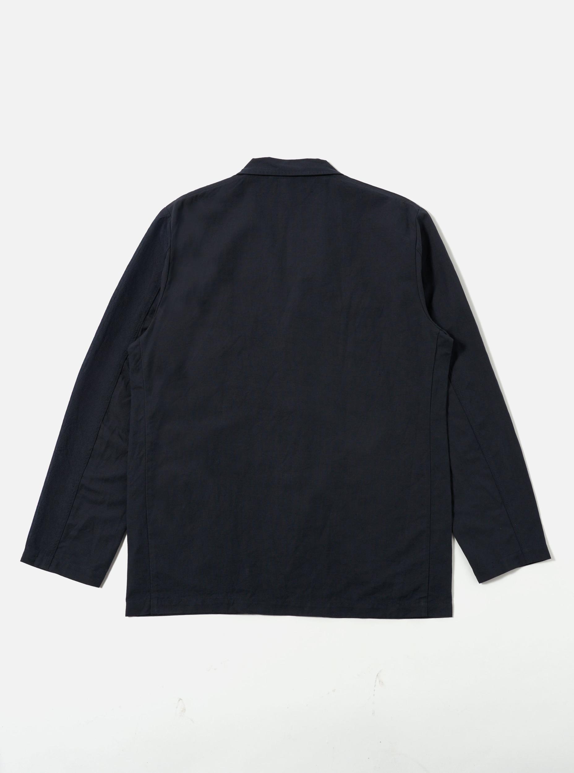 Universal Works Three Button Jacket in Navy Linen Slub Weave Product Image