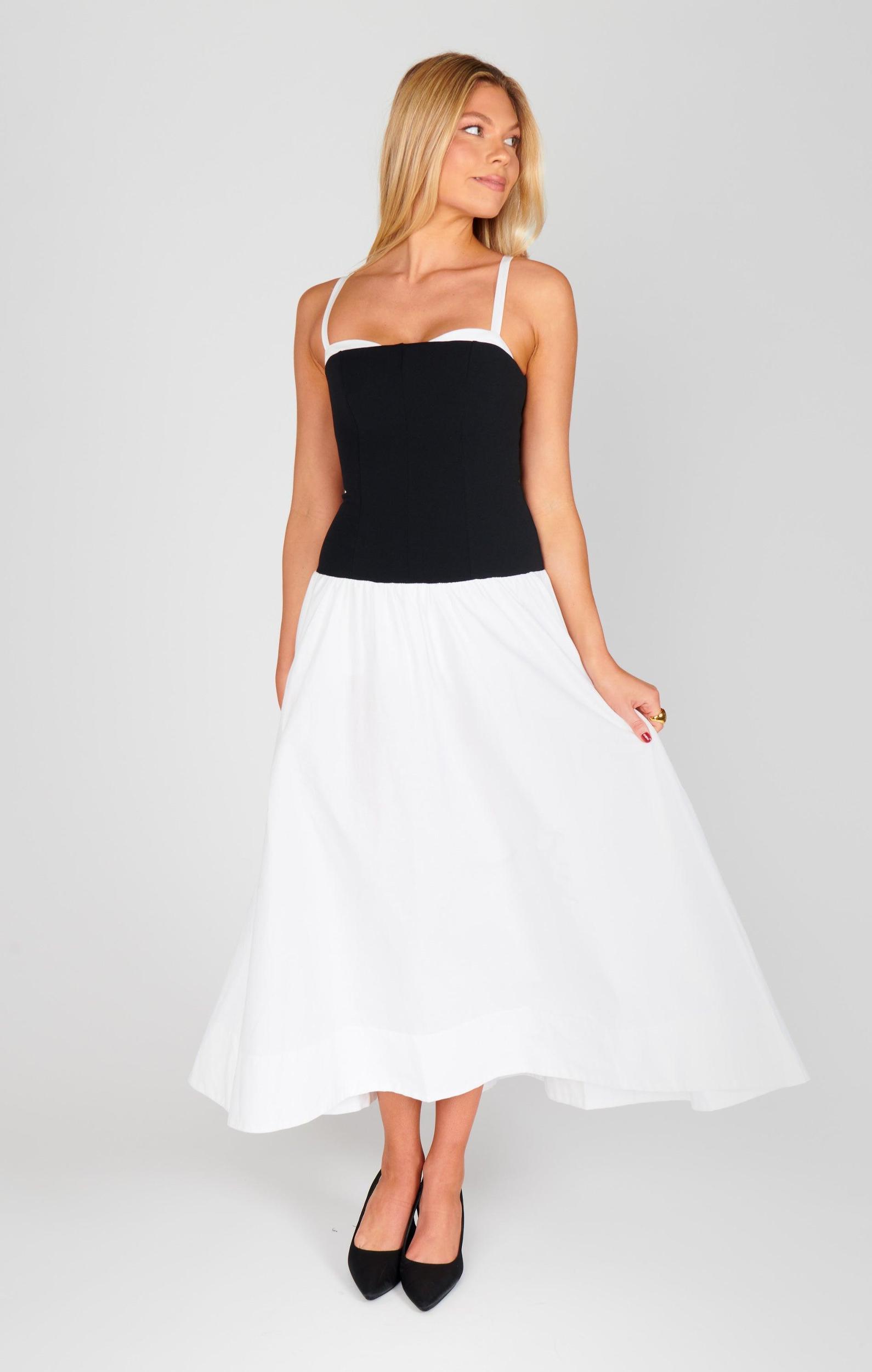 Hepburn Midi Dress ~ Black and White Product Image