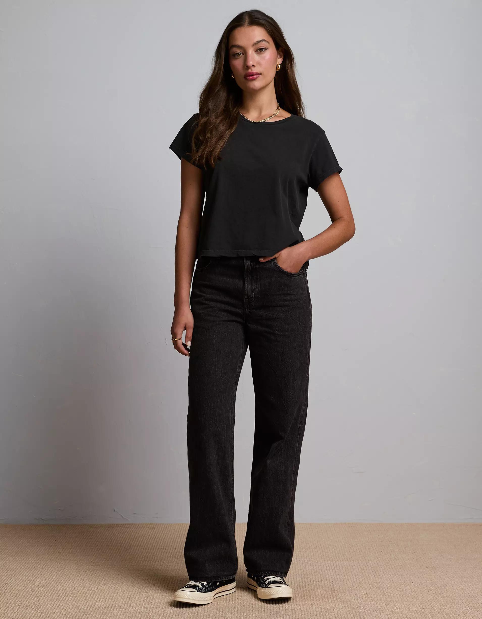 AE77 Premium Boxy Cropped Crewneck T-Shirt Product Image