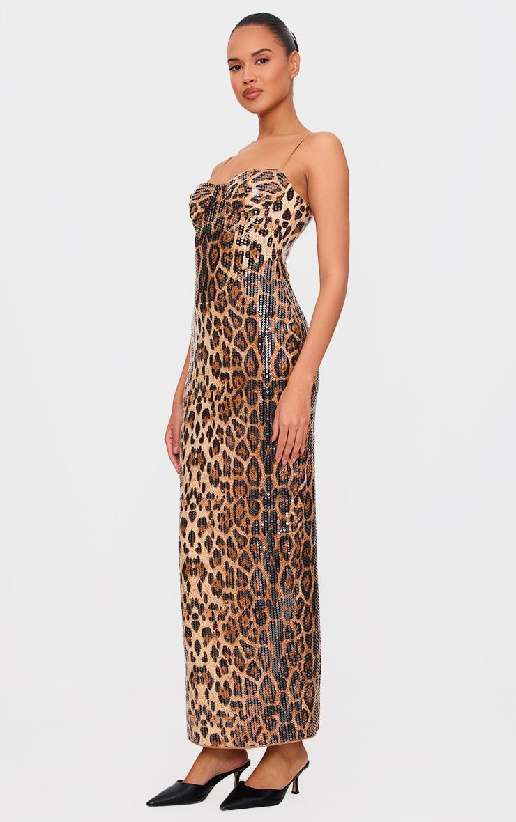 Leopard Sequin Strappy Corset Detail Maxi Dress Product Image