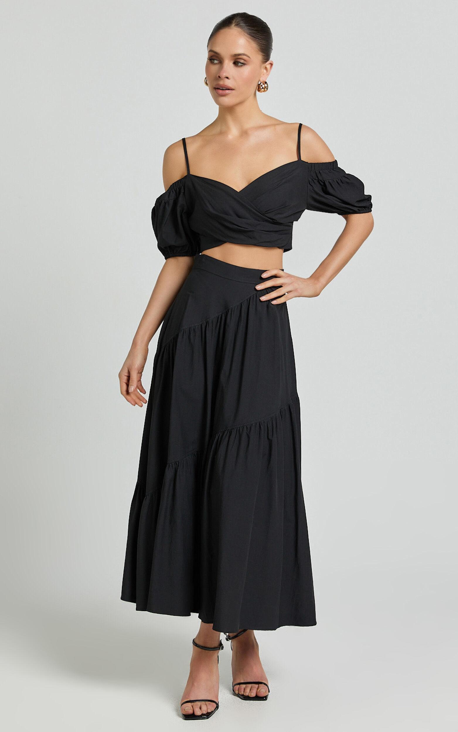 Bella Maxi Skirt - High Waist Tiered Maxi Skirt in Black Product Image