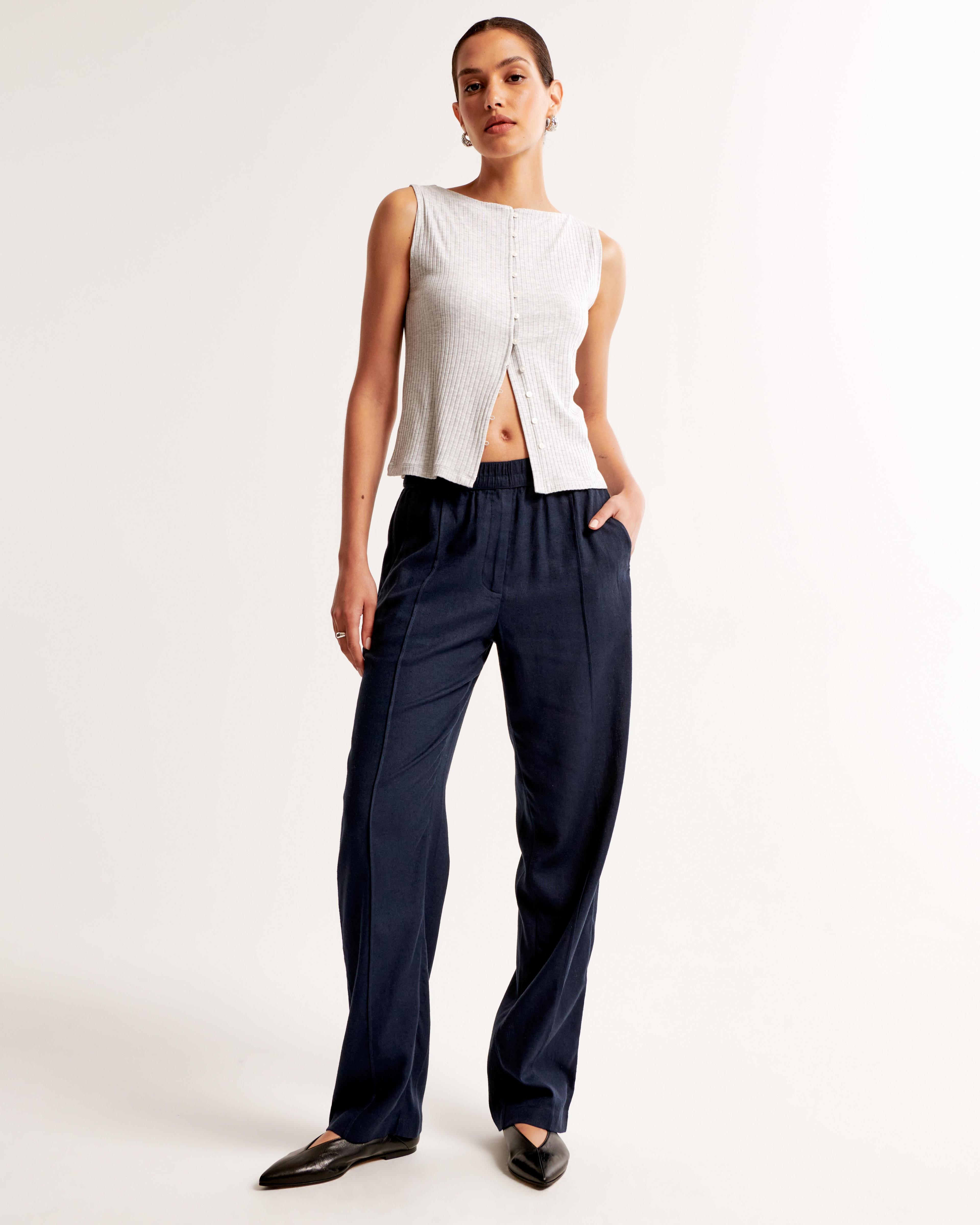 Straight Linen-Blend Pull-On Pant Product Image