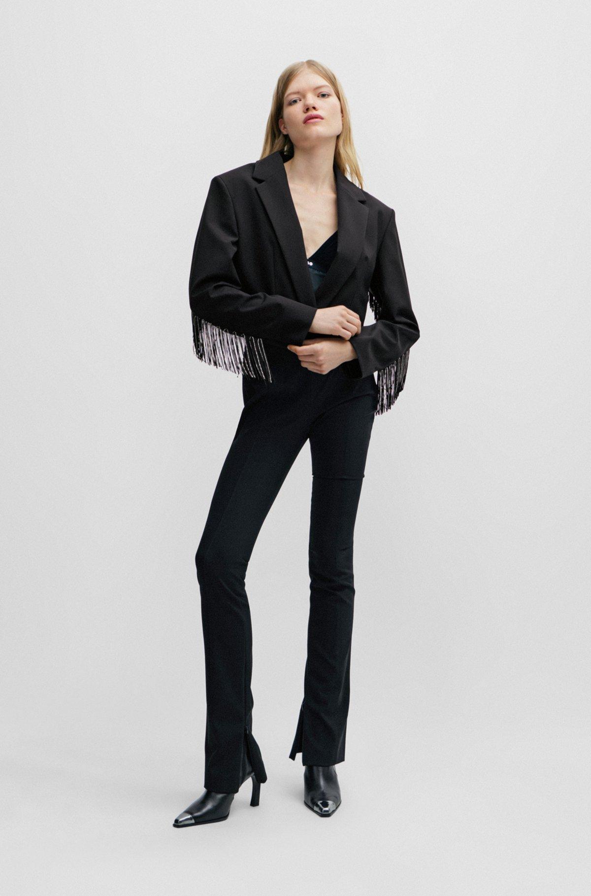 Cropped regular-fit jacket with fringe trims Product Image