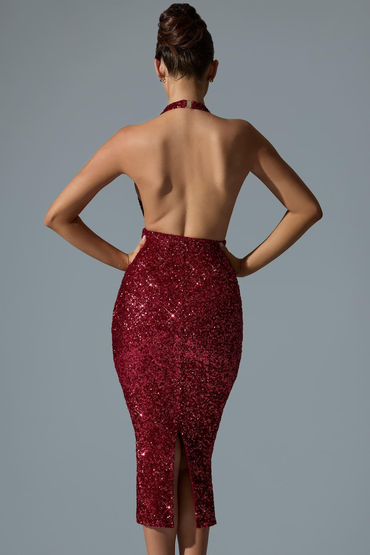 Embellished Cut-Out Open-Back Midaxi Dress in Red Product Image