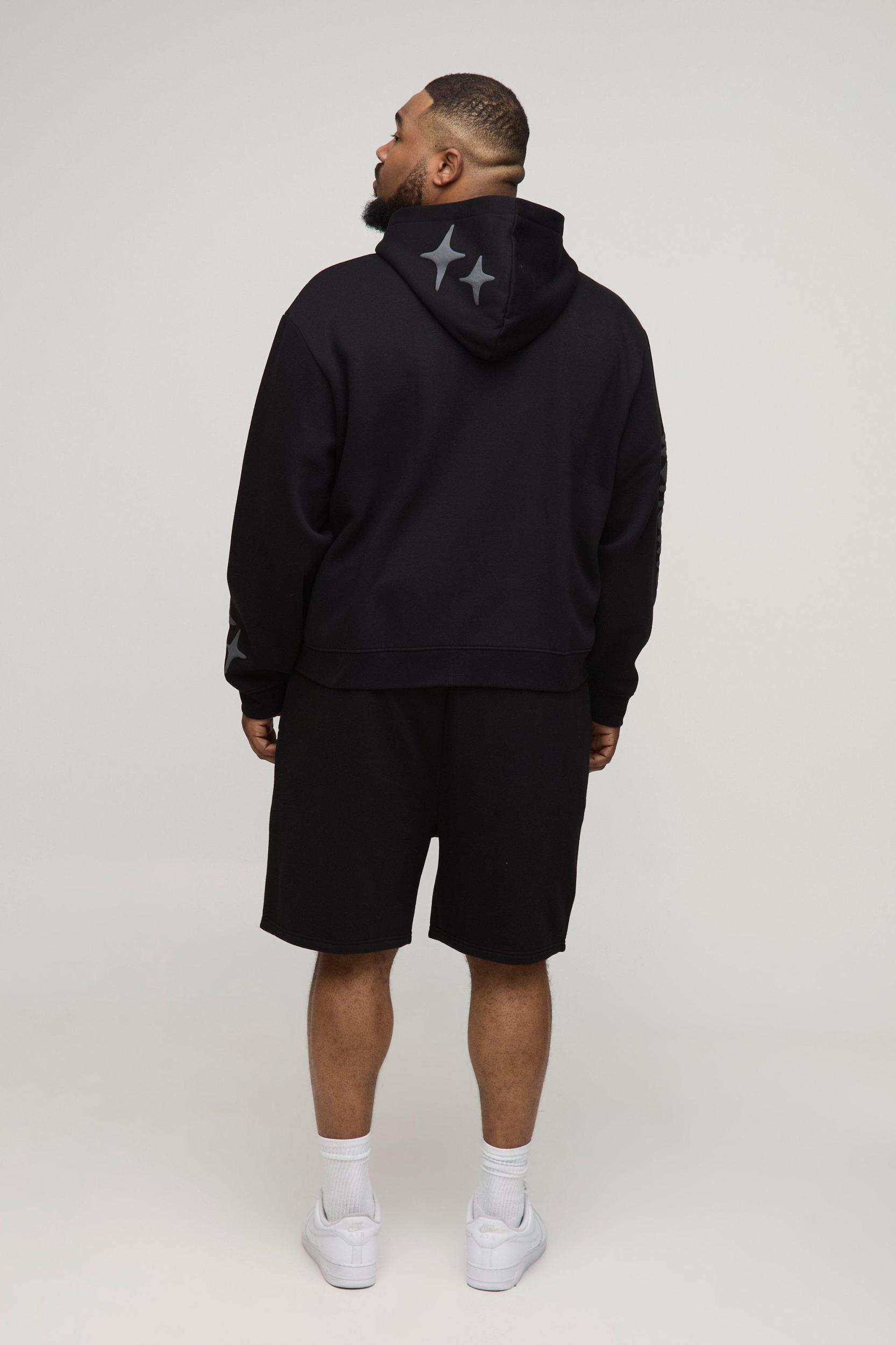 Plus Oversized Boxy Worldwide Puff Print Zip Through Hoodie | boohooMAN USA Product Image