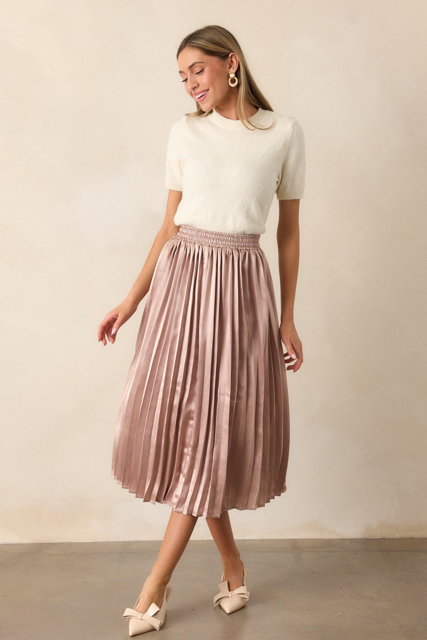 Lost In The Stars Champagne Pleated Midi Skirt Product Image