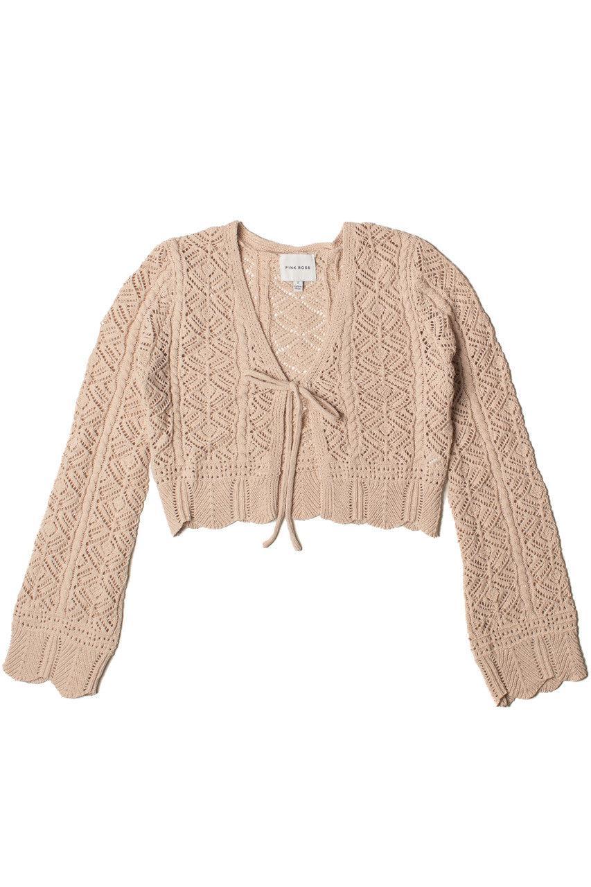 Chenille Pointelle Tie Front Cardigan Product Image