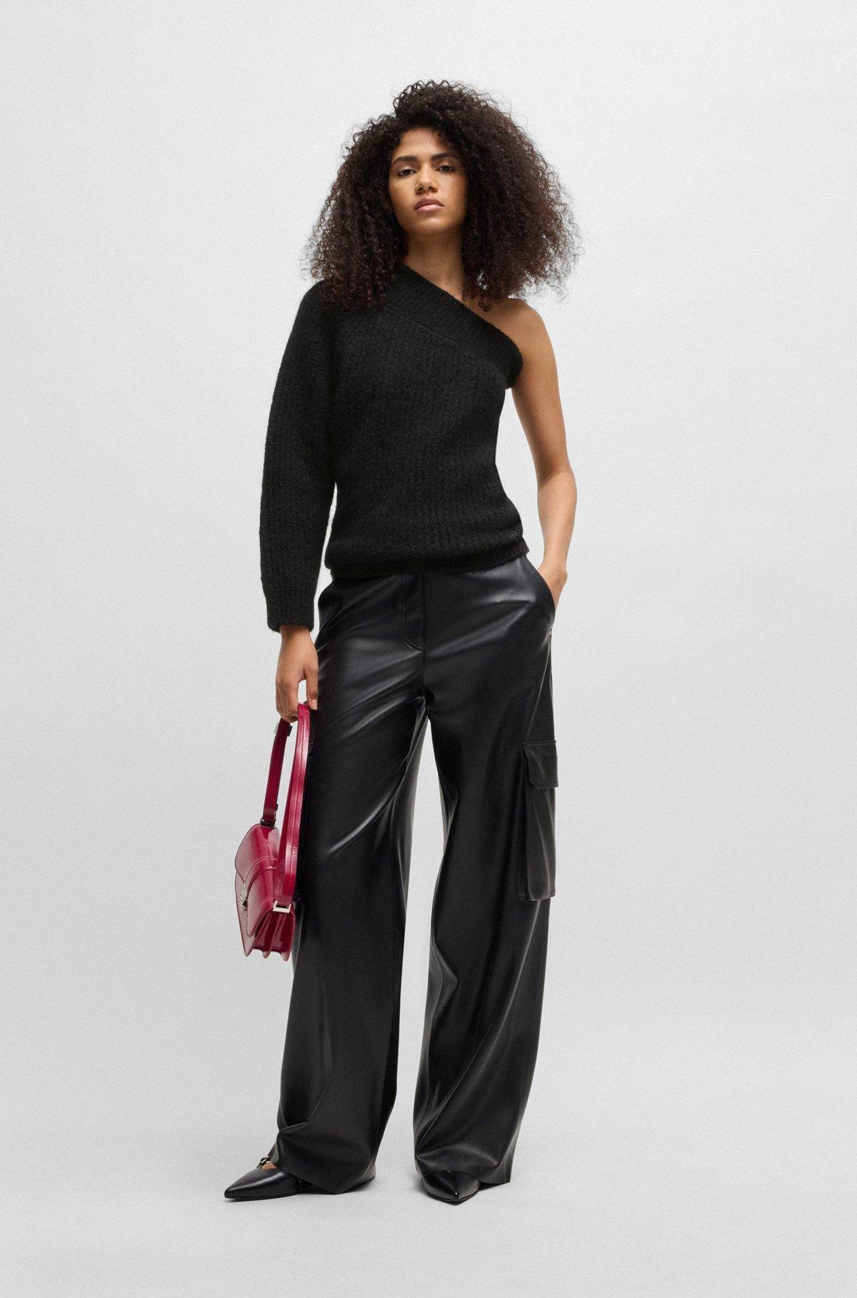 One-shoulder regular-fit sweater with knitted structure Product Image