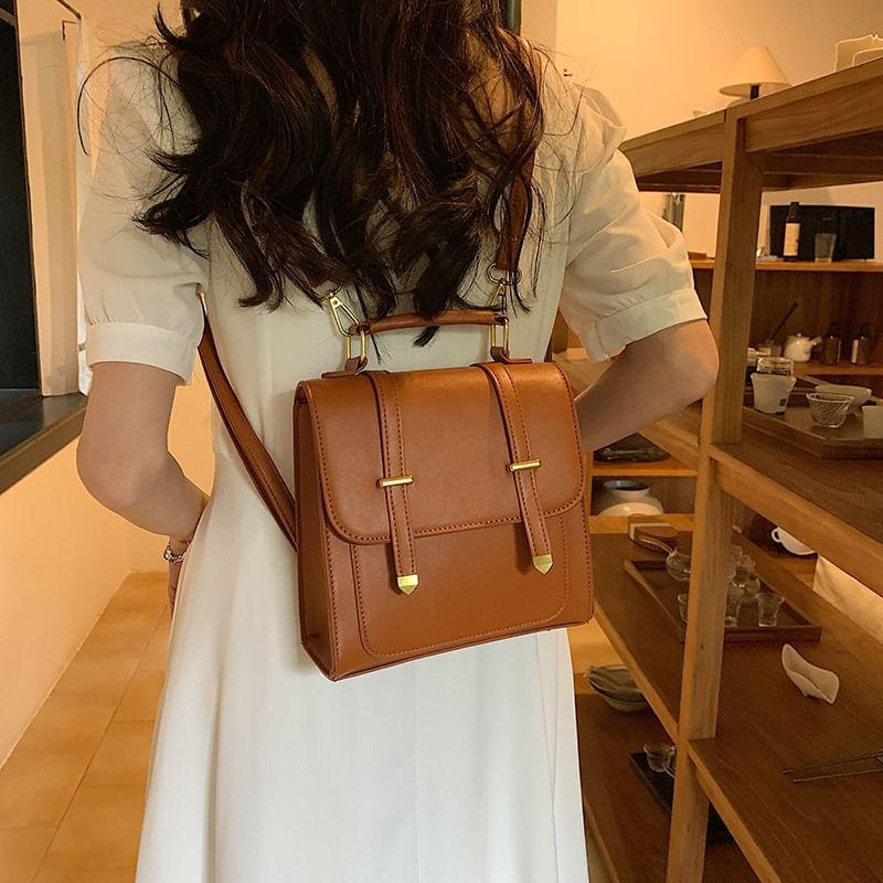 Plain Faux Leather Satchel Backpack Product Image