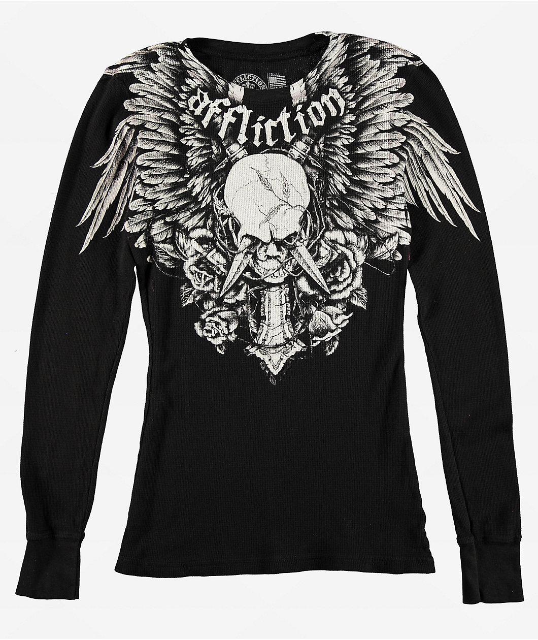 Affliction Crossed Over Black Lava Thermal Long Sleeve T-Shirt Product Image