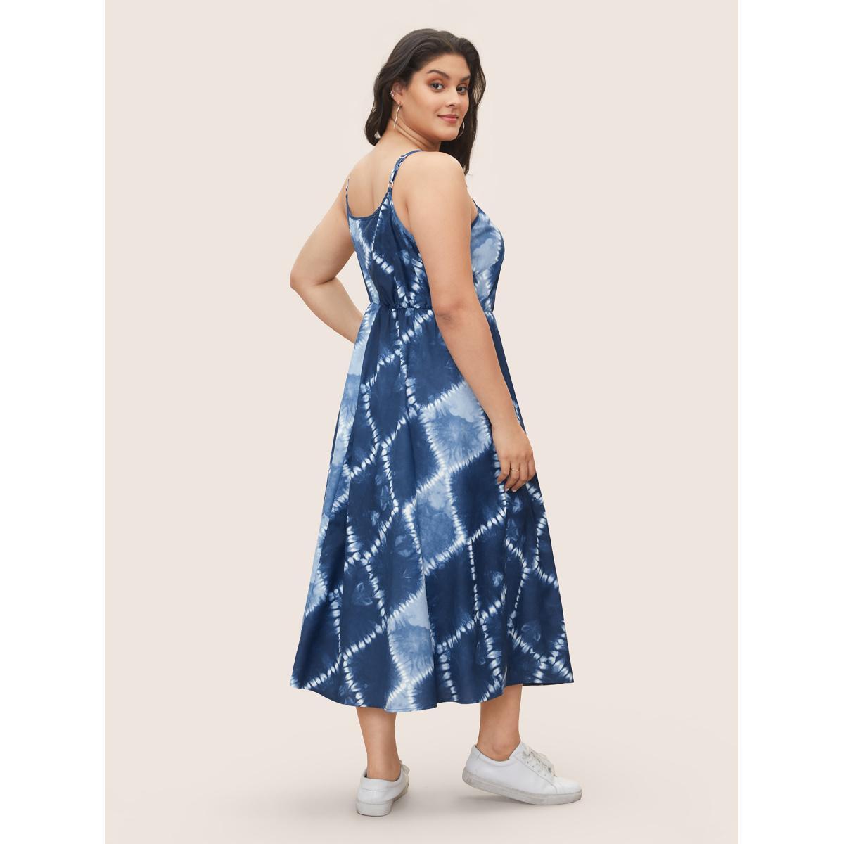 Plus Size Tie Dye Button Detail Cami Dress DarkBlue Women Casual Non Sleeveless Curvy Midi Dress BloomChic 30/6X Product Image