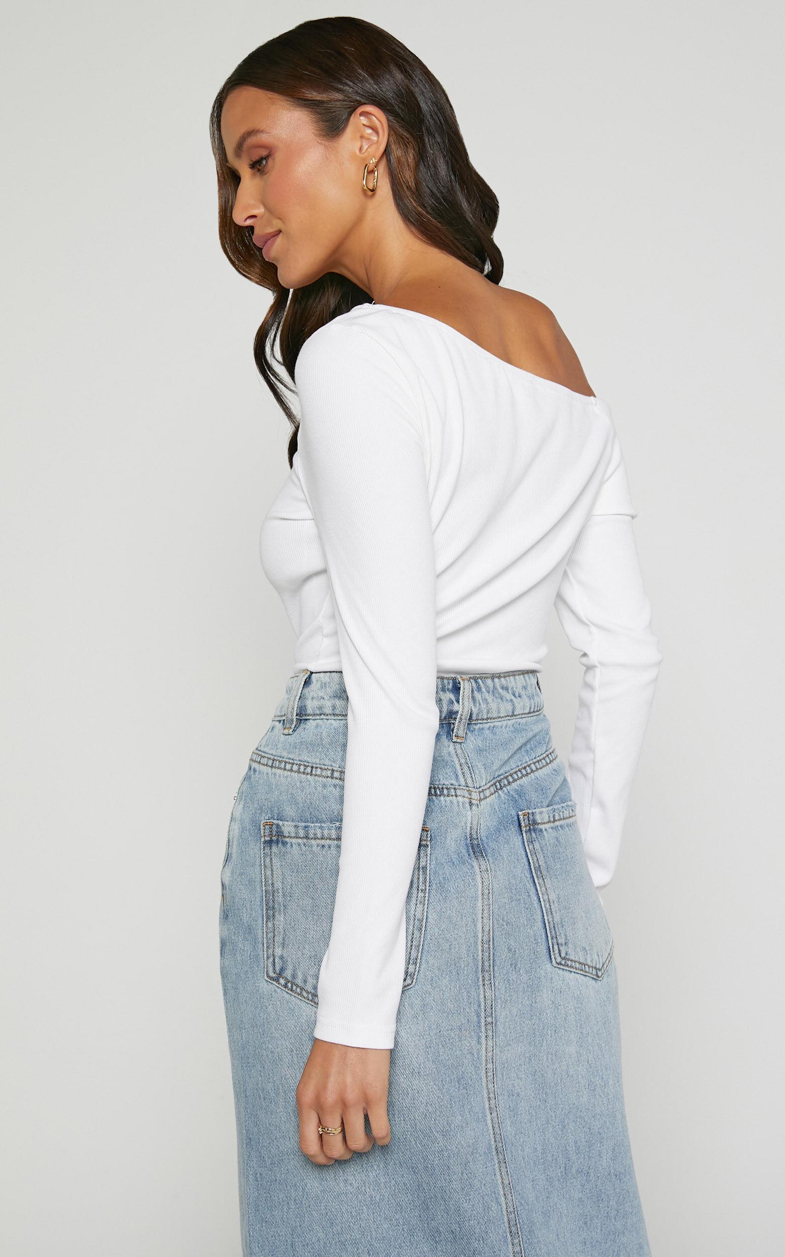 Misael Top - Asymmetrical Twist Front Jersey Top in White Product Image