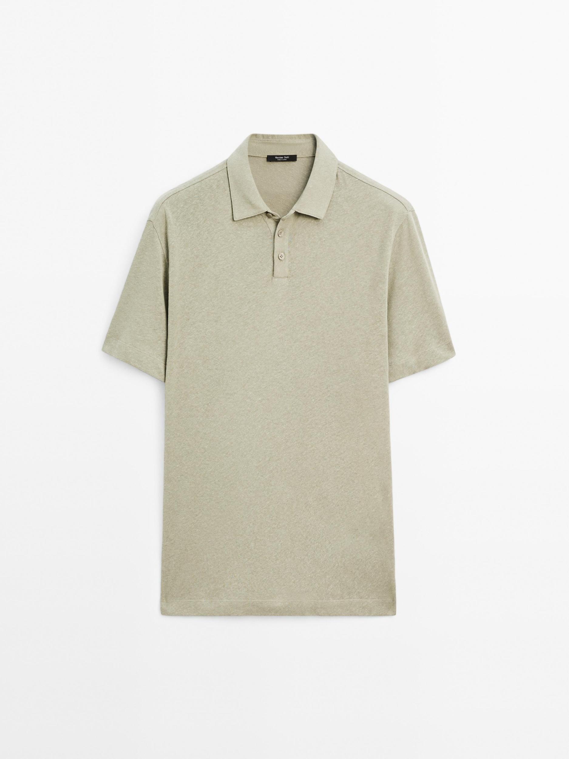 Short sleeve linen blend polo shirt Product Image