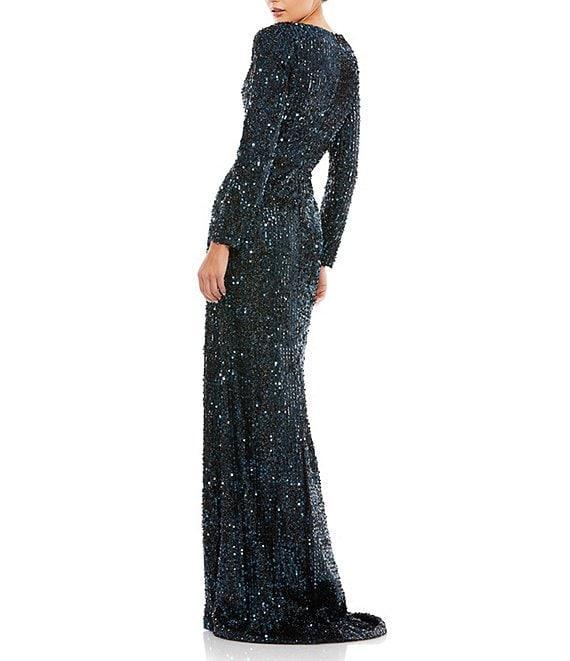 Mac Duggal Sequin Sweetheart Neck Long Sleeve Gown Product Image