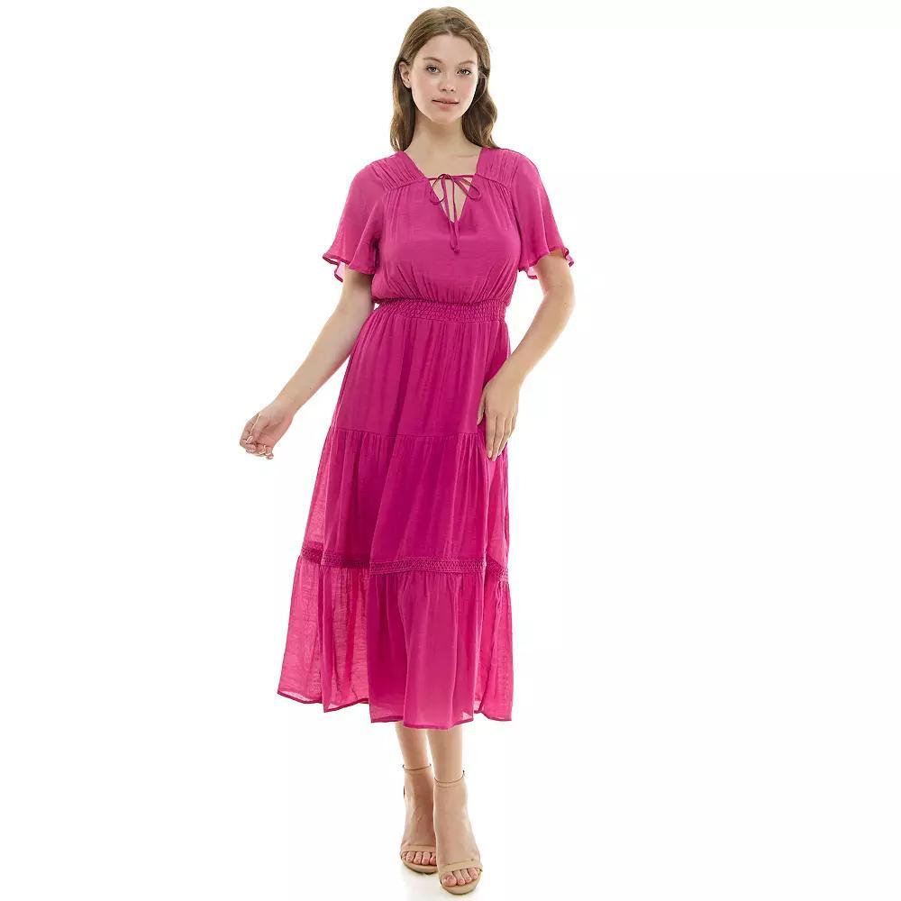 Women's Luxology Tie-Front Tiered Midi Gauze Dress,  Product Image
