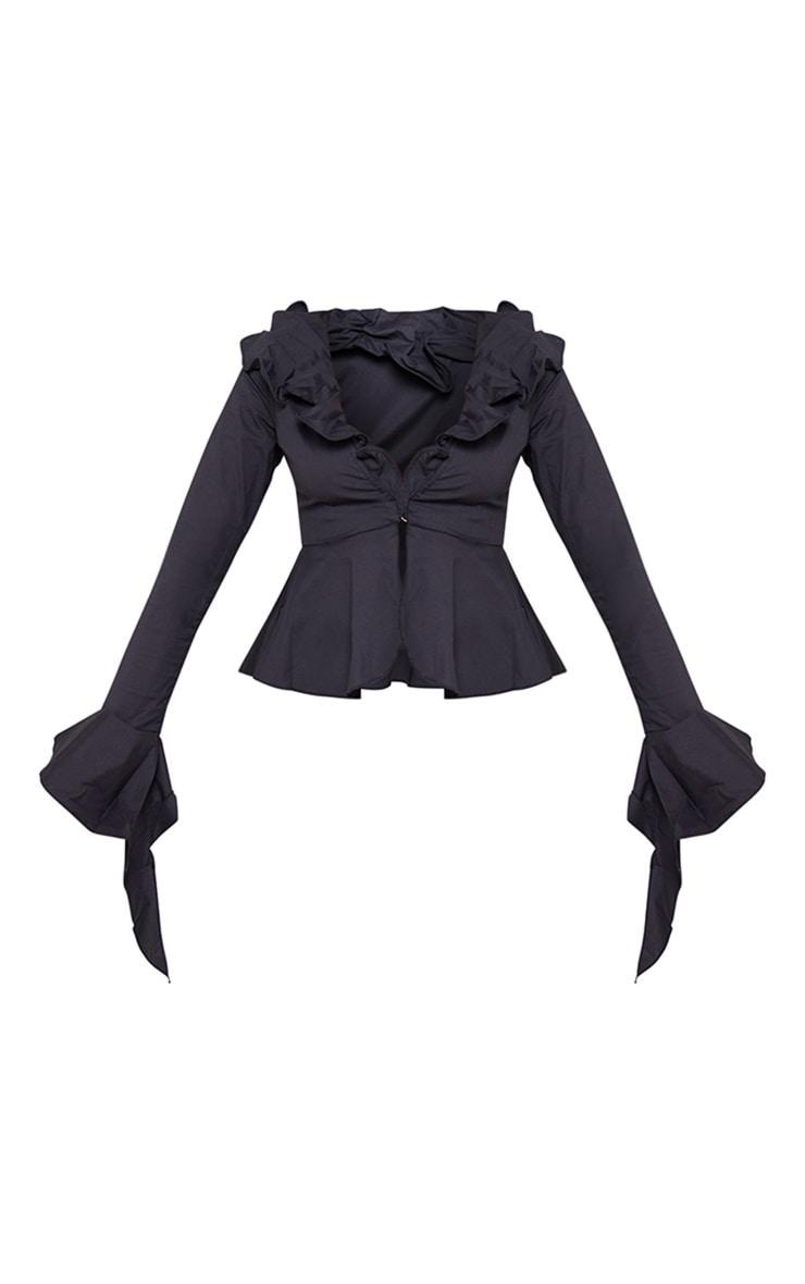 Black Flare Sleeve Ruffle Bust Shirt Product Image