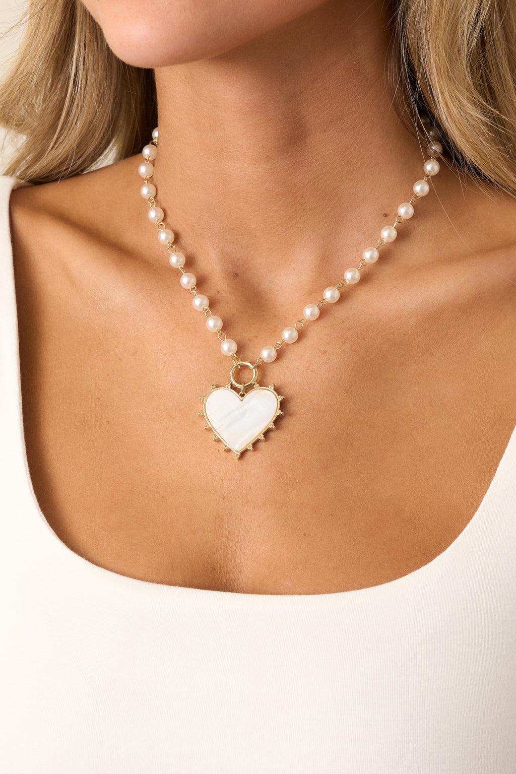 Close To Me Ivory Pearl Heart Pendant Necklace Product Image