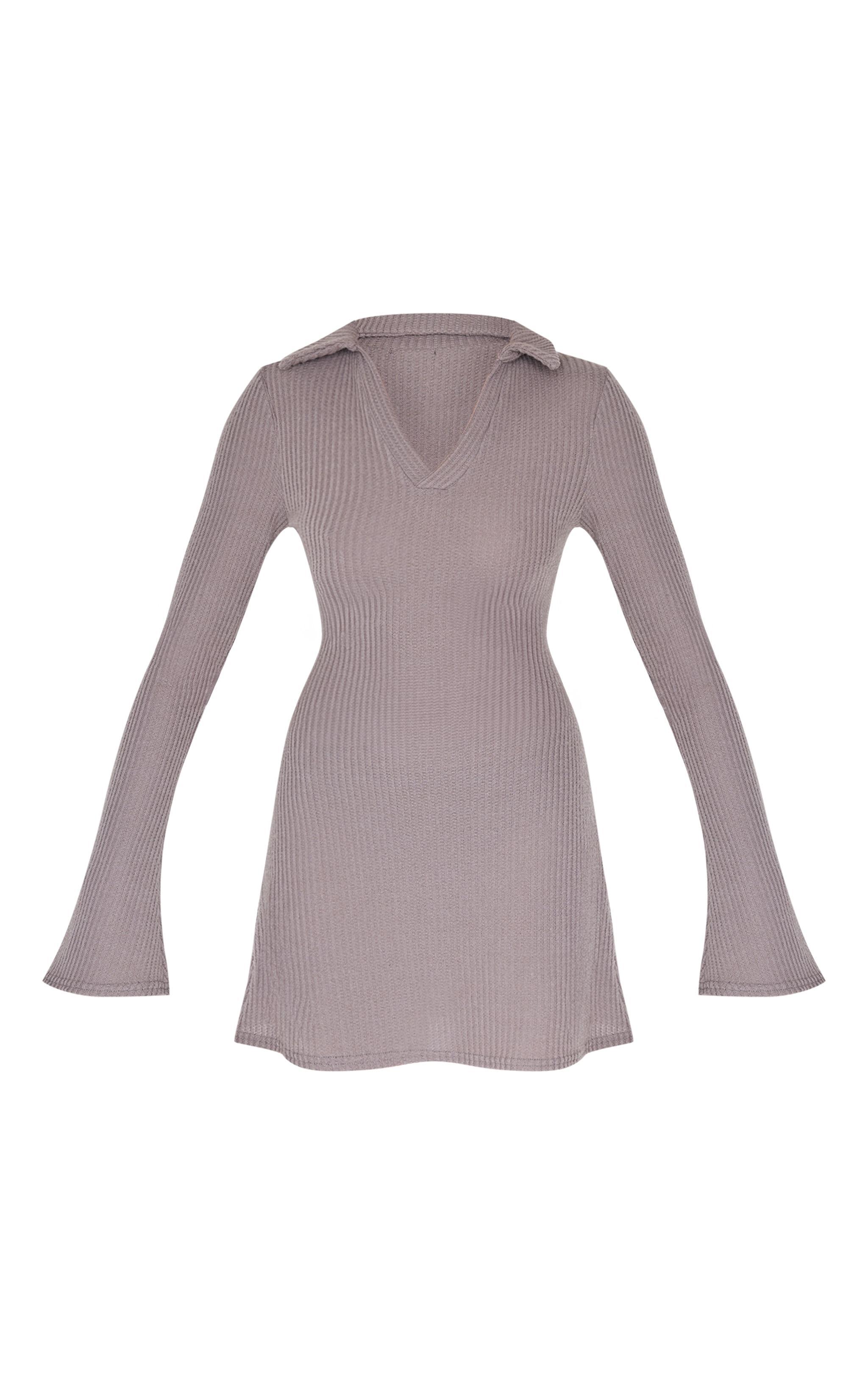 Charcoal Waffle Textured Long Sleeve Shift Dress Product Image