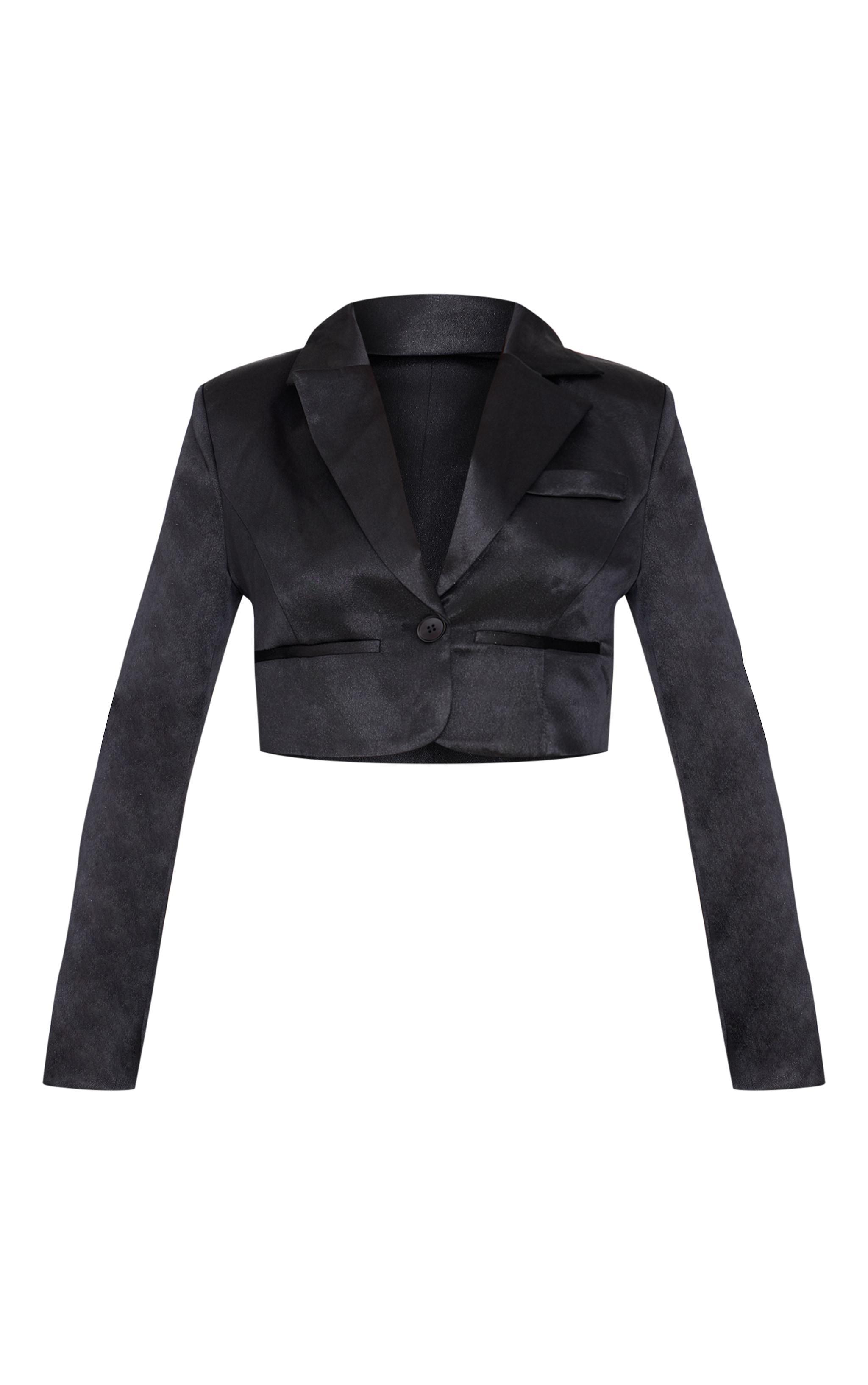 Black Glitter Tailored Cropped Blazer Product Image