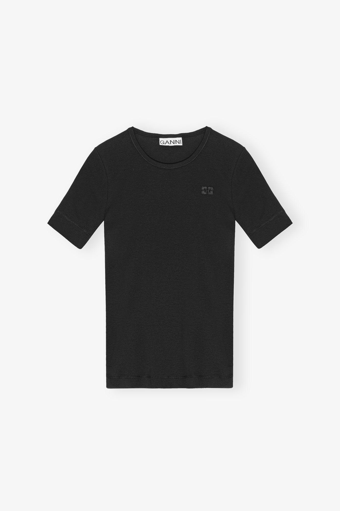 Black Soft Cotton Rib Short Sleeve T-Shirt Product Image