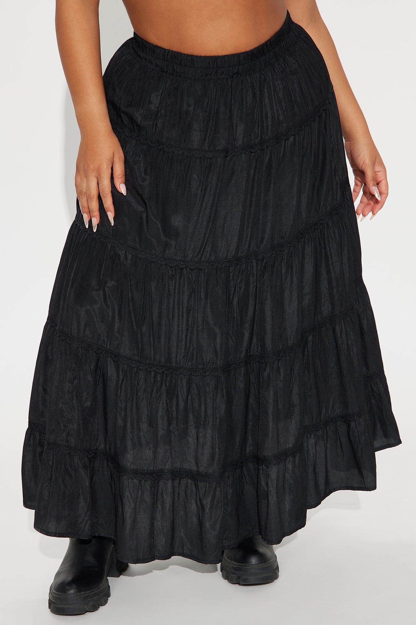 Rosalia Tiered Midi Skirt - Black Product Image